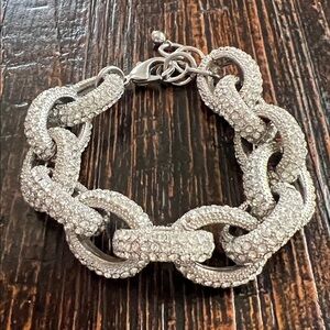 Silver Tone Pavé Rhinestone Chunky Chain Bracelet Statement Glam